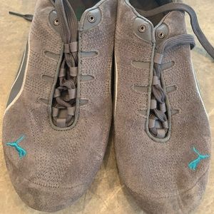 Puma Gray Suede Sneakers with Teal Logo